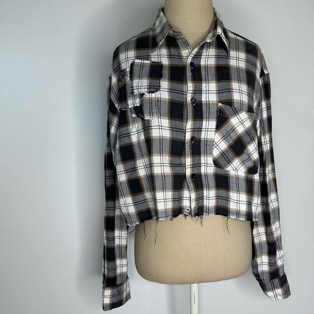 Riley 1880 Vintage Cropped Flannel CROPPED SELF PATCHED IN brown
